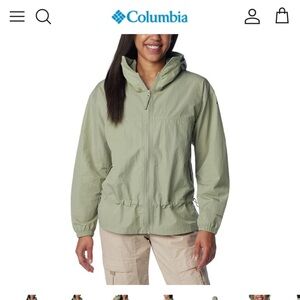 Women’s Columbia Hooded Omni-Shade Sage Green Full-Zip Rain Jacket Size Large